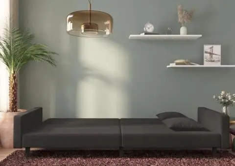 Canapea extensibilă cu 2 locuri, 2 perne, negru, catifea - 3/5