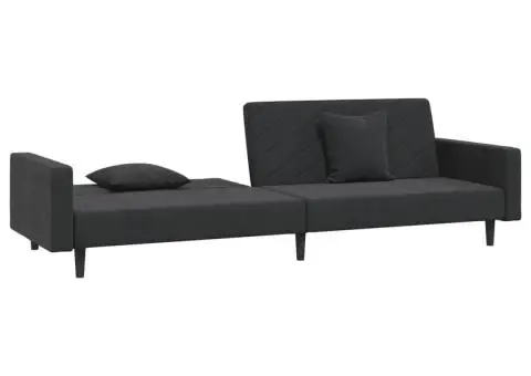 Canapea extensibilă cu 2 locuri, 2 perne, negru, catifea - 4/5