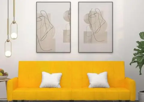 Canapea extensibilă cu 2 locuri, galben, catifea - 1/5