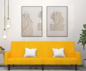 vidaXL Canapea extensibilă cu 2 locuri, galben, catifea