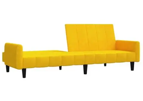 Canapea extensibilă cu 2 locuri, galben, catifea - 4/5