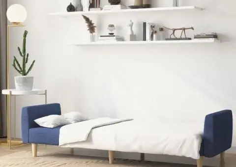 Canapea extensibilă cu 2 locuri, albastru, material textil - 3/5