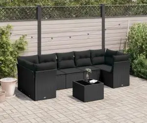 vidaXL Set mobilier de grădină cu perne, 8 piese, negru, poliratan