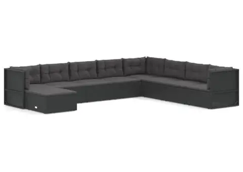 Set mobilier de grădină cu perne, 9 piese, negru, poliratan - 2/5