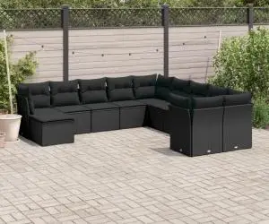 vidaXL Set canapele de grădină cu perne, 11 piese, negru, poliratan