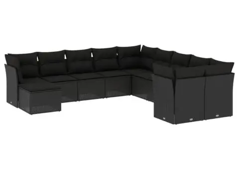 Set canapele de grădină cu perne, 11 piese, negru, poliratan - 2/3