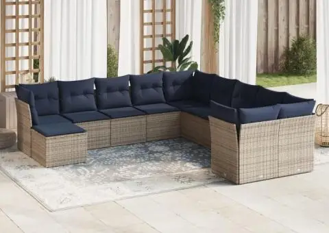 Set canapele de grădină cu perne, 11 piese, gri, poliratan - 1/3