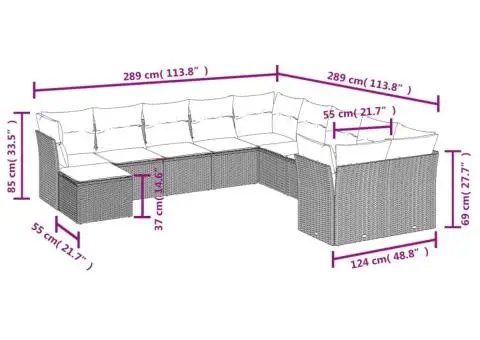 Set canapele de grădină cu perne, 11 piese, maro, poliratan - 3/3