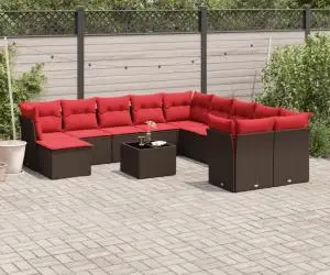 vidaXL Set canapele de grădină cu perne, 12 piese, maro, poliratan