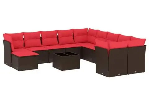 Set canapele de grădină cu perne, 12 piese, maro, poliratan - 2/3