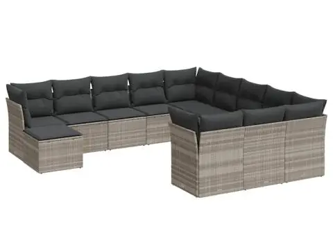 Set canapele de grădină cu perne, 12piese gri deschis poliratan - 2/3