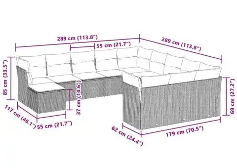 Set canapele de grădină cu perne, 12piese gri deschis poliratan - 3/3