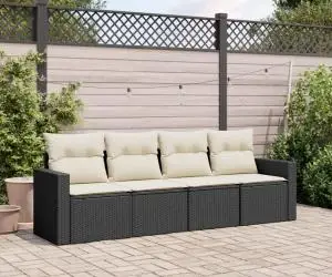 vidaXL Set mobilier de grădină cu perne, 4 piese, negru, poliratan