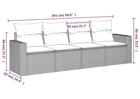 Set mobilier de grădină cu perne, 4 piese, negru, poliratan - 3/3