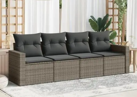 Set canapea de grădină cu perne, 4 piese, gri, poliratan - 1/3