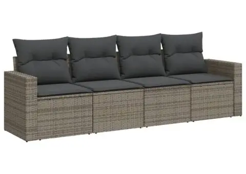 Set canapea de grădină cu perne, 4 piese, gri, poliratan - 2/3