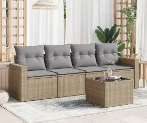 vidaXL Set canapele de grădină cu perne, 5 piese, bej, poliratan