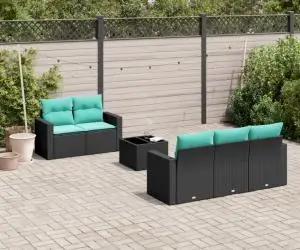 vidaXL Set canapele de grădină cu perne, 6 piese, negru, poliratan