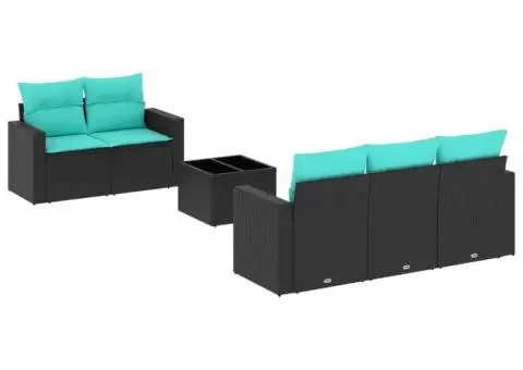 Set canapele de grădină cu perne, 6 piese, negru, poliratan - 2/3