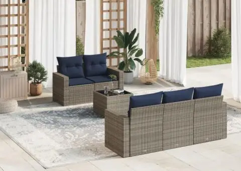 Set canapele de grădină cu perne, 6 piese, gri, poliratan - 1/3