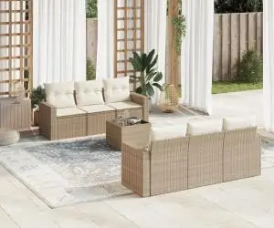 vidaXL Set canapele de grădină, 7 piese, cu perne, bej, poliratan