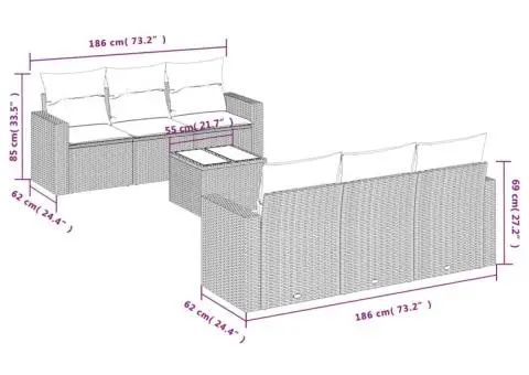 Set canapele de grădină, 7 piese, cu perne, bej, poliratan - 3/3