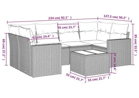 Set canapele de grădină, 7 piese, cu perne, bej, poliratan - 3/3