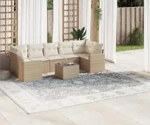 vidaXL Set canapele de grădină, 8 piese, cu perne, bej, poliratan