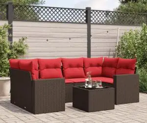 vidaXL Set canapele de grădină cu perne, 7 piese, maro, poliratan