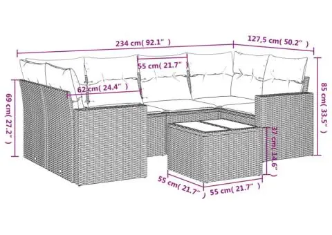 Set canapele de grădină cu perne, 7 piese, maro, poliratan - 3/3