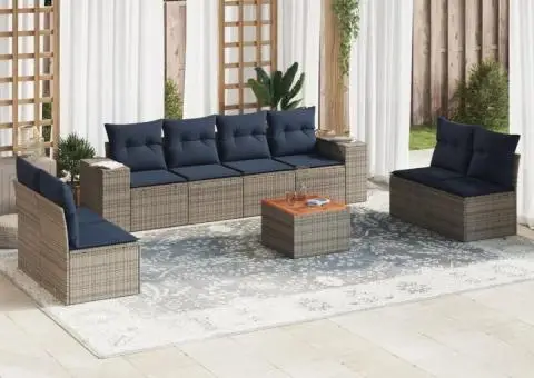 Set canapele de grădină, 9 piese, cu perne, gri, poliratan - 1/3