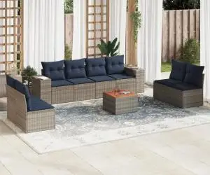 vidaXL Set canapele de grădină, 9 piese, cu perne, gri, poliratan