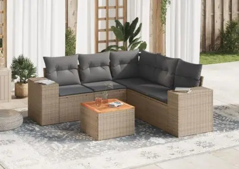 Set canapele de grădină cu perne, 6 piese, bej, poliratan - 1/3