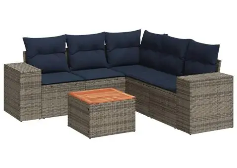 Set canapele de grădină cu perne, 6 piese, gri, poliratan - 2/3