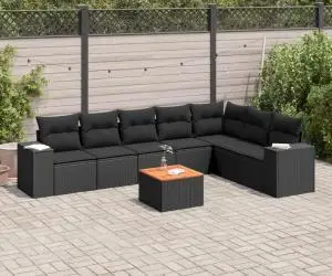 vidaXL Set mobilier de grădină cu perne, 8 piese, negru, poliratan