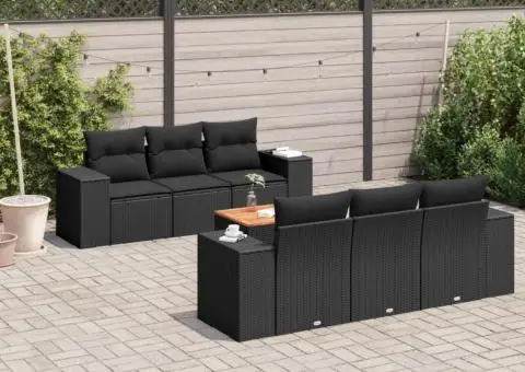 Set canapele de grădină cu perne, 7 piese, negru, poliratan - 1/3