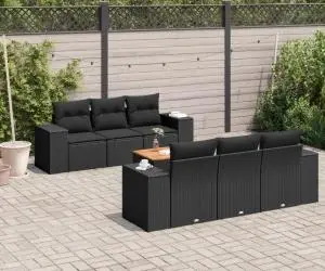 vidaXL Set canapele de grădină cu perne, 7 piese, negru, poliratan
