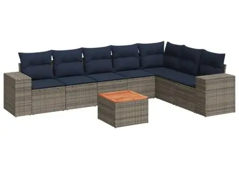 Set canapele de grădină cu perne, 8 piese, gri, poliratan - 2/3