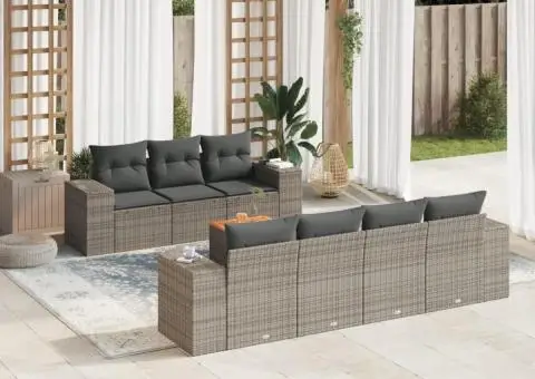 Set canapele de grădină cu perne, 8 piese, gri, poliratan - 1/3