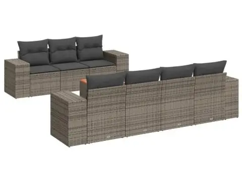 Set canapele de grădină cu perne, 8 piese, gri, poliratan - 2/3