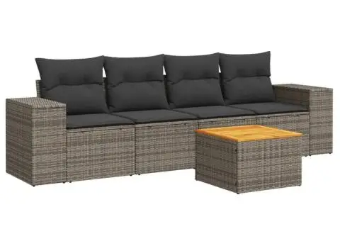 Set canapea de grădină cu perne, 5 piese, gri, poliratan - 2/3