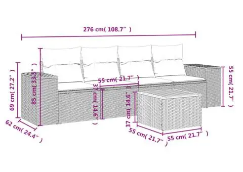 Set canapea de grădină cu perne, 5 piese, gri, poliratan - 3/3