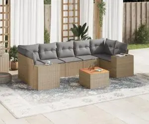 vidaXL Set canapele de grădină, 8 piese, cu perne, bej, poliratan