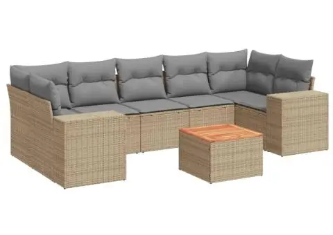 Set canapele de grădină, 8 piese, cu perne, bej, poliratan - 2/3