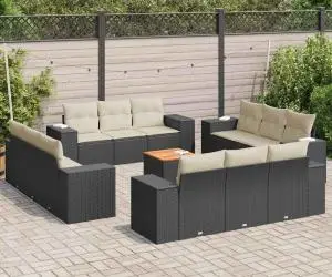 vidaXL Set mobilier de grădină cu perne, 13 piese, negru, poliratan