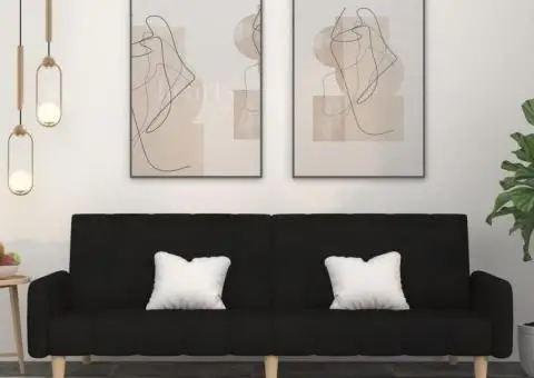 Canapea extensibilă cu 2 locuri, negru, material textil - 1/5