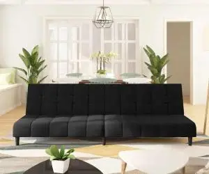 vidaXL Canapea extensibilă cu 2 locuri, negru, catifea