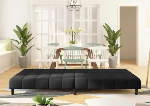 Canapea extensibilă cu 2 locuri, negru, catifea - 3/5