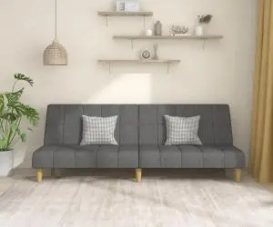 vidaXL Canapea extensibilă cu 2 locuri, gri deschis, țesătură