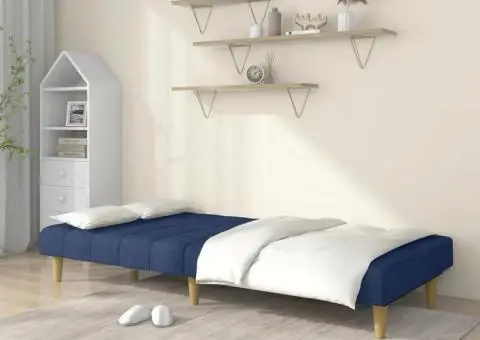 Canapea extensibilă cu 2 locuri, albastru, material textil - 3/5